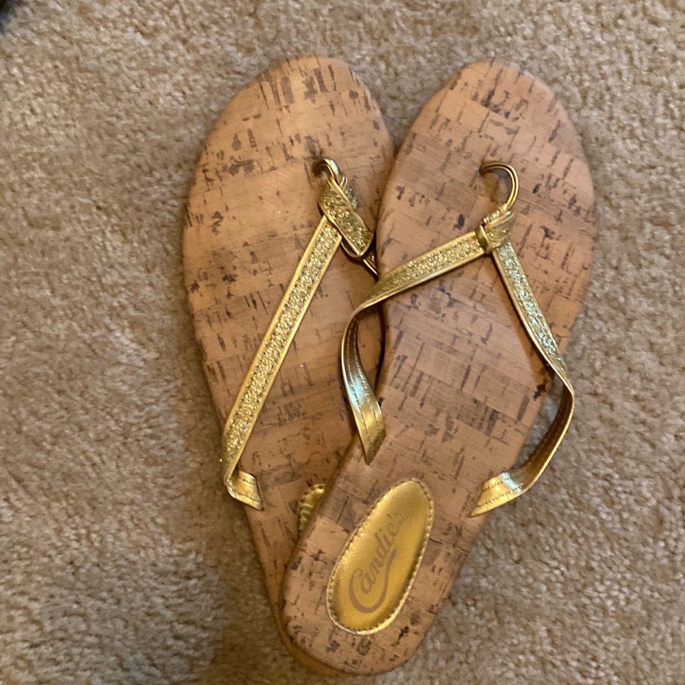 Candies gold sparkle flip flop- Size 10